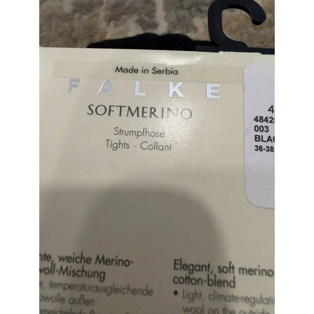 FALKE Soft Merino Tights Black 36-38 Sz S Womens Wool Cotton Blend NWT $73